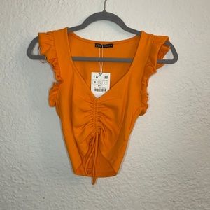 Zara orange crop top with front tie
